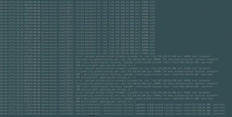 auth.log durante il brute force SSH
